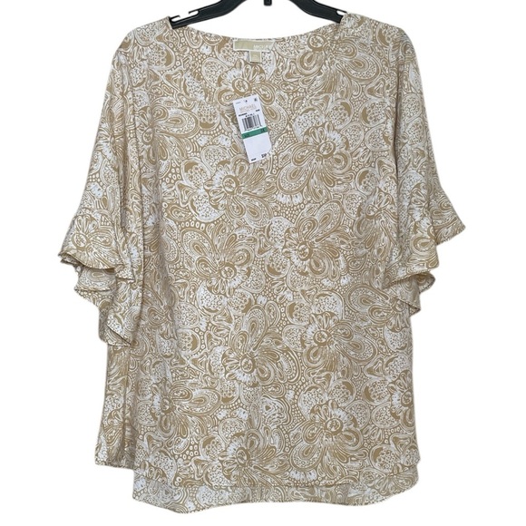 Michael by Michael Kors Paisley Print Ruffled Sleeve Top sz 0X - Picture 1 of 11